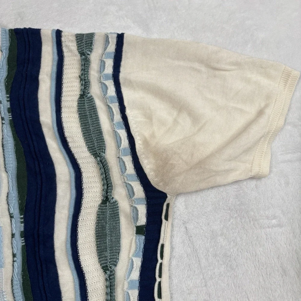 VTG 90's 3D Cable Knit Sweater White Short Sleeve Knit Distressed Acrylic Mens M